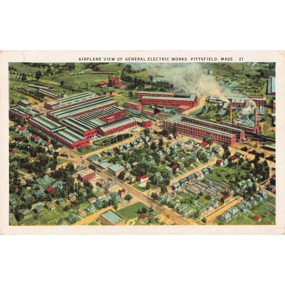 Vintage 1927 General Electric Works Pittsfield Mass Postcard Aerial View 21 - Picture 1 of 2